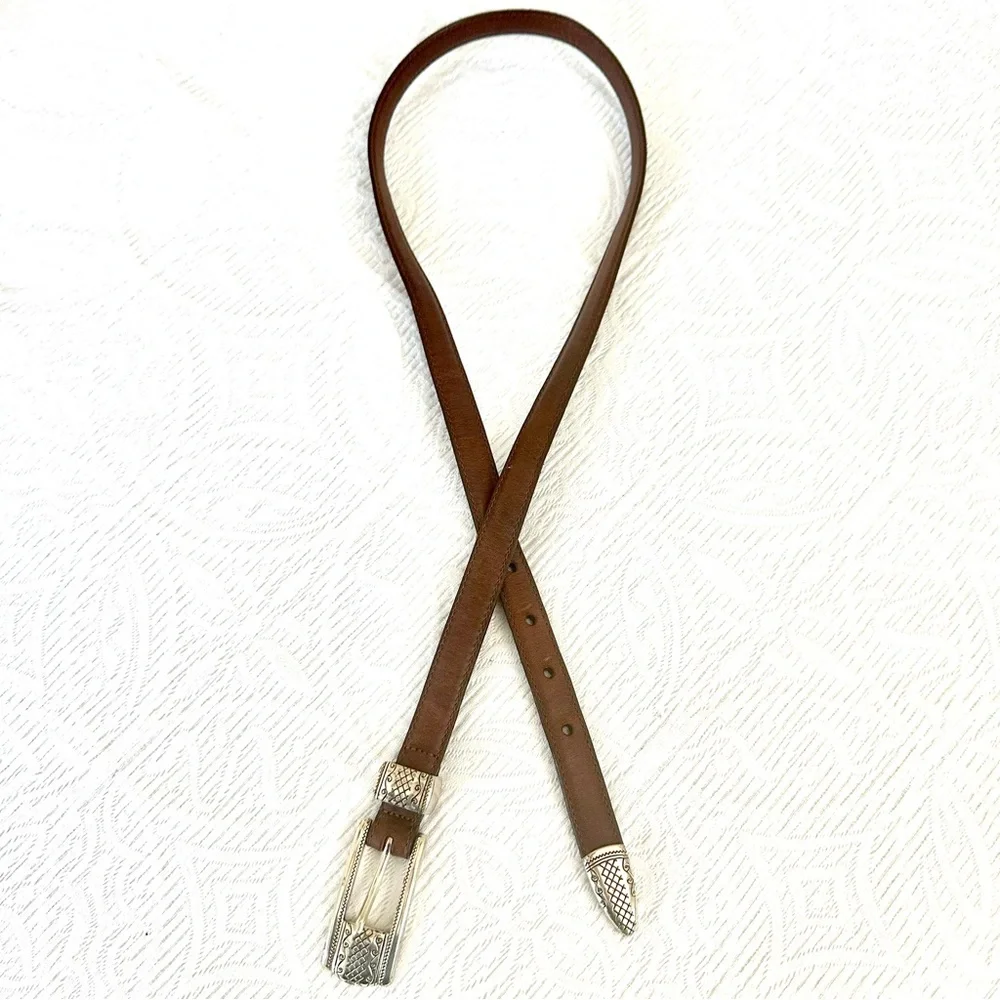 Brighton Silver Ranger Buckle Brown Leather Belt Sz L 34 B2807 - Picture 8 of 13